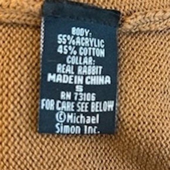 RARE Vintage Y2K Michael Simon Brown Black Cat Sweater Fur Collar Size Small - Picture 5 of 5